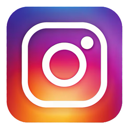 The image displays a stylized Instagram logo with a white outline and a gradient background transitioning from purple to pink, set against a black background with a small white dot at the center of the logo.